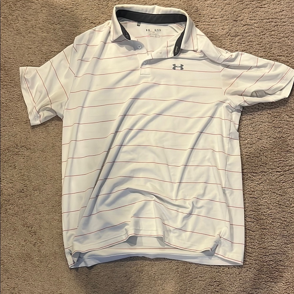 Under Armour White Polo with Red Subtle Stripes